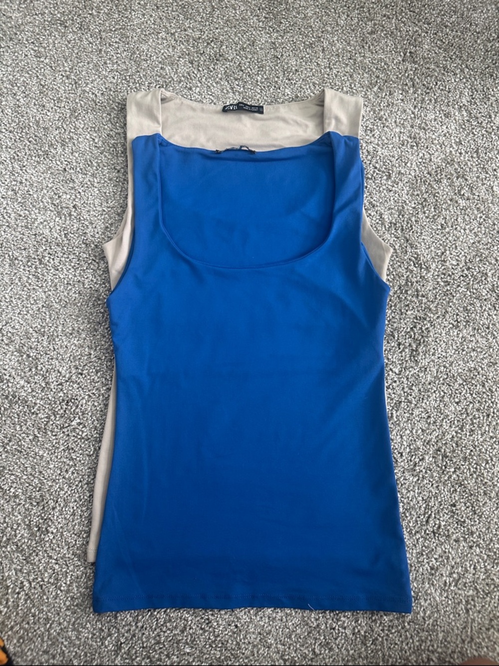 Zara Royal Blue & Cream Scoop Neck Tank Top - Women's